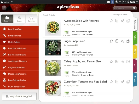 Epicurious: tasuta retsepti- ja ostunimekirjarakendus [iOS, WebOS, Android + veel] tahvelarvuti kiirklaasid