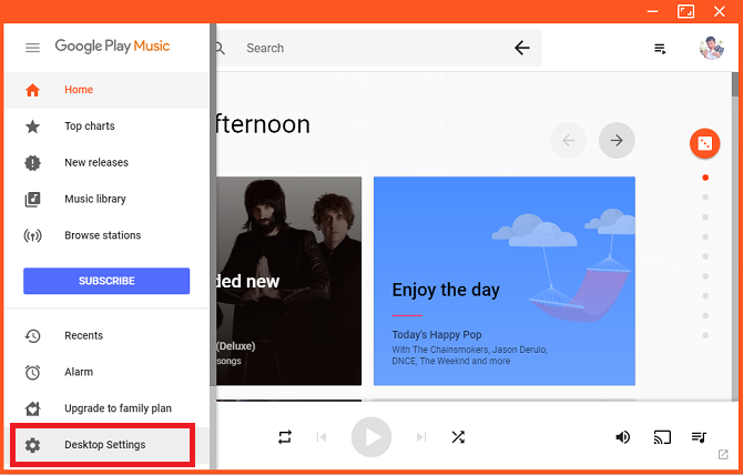 google play muusika töölauapleieri töölaua sätted