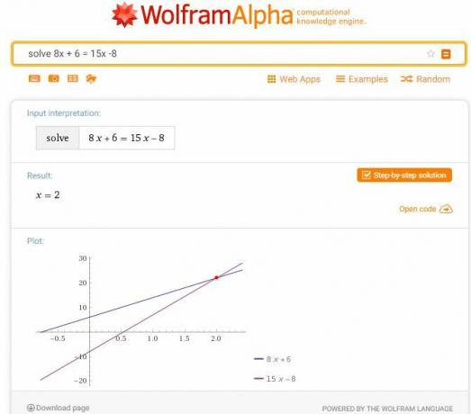 Wolfram Alpha võrrandi lahendaja