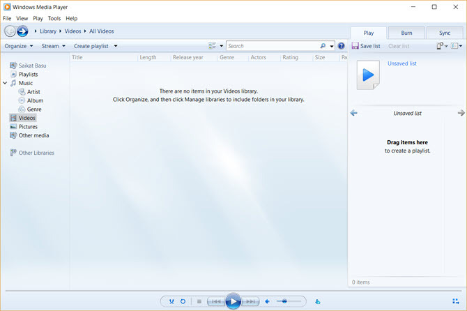 Windows Media Player 12 liides