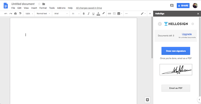 Google Docs HelloSign-lisandmoodul