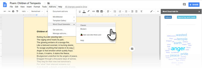 Google Docs'i Wordi pilve lisandmoodul