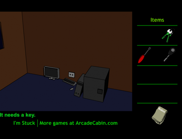 Pilt ekraanil Murder Escape'i lukustatud ruumist ja inventarist
