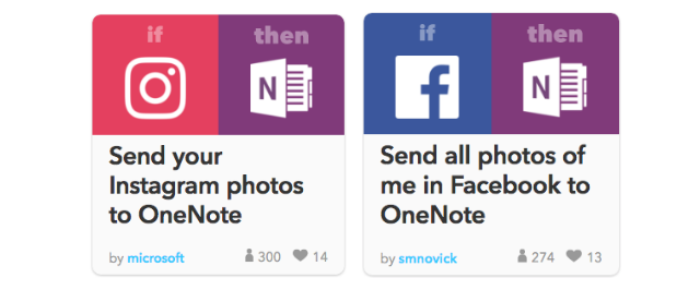 Sotsiaalne integratsioon OneNote IFTTT funktsiooninäitega