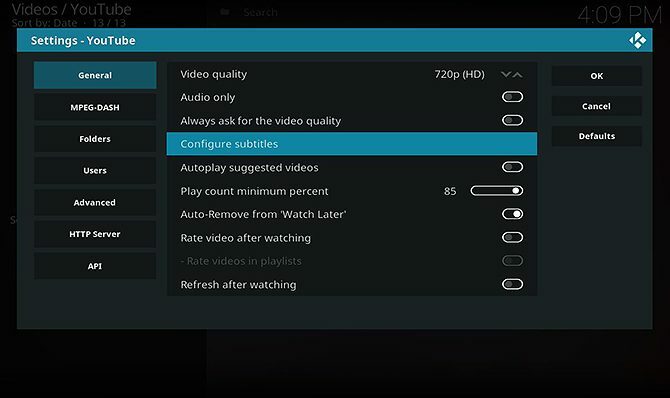 YouTube Kodi lisamooduli installimine ja kasutamine - subtiitrite seadistamine