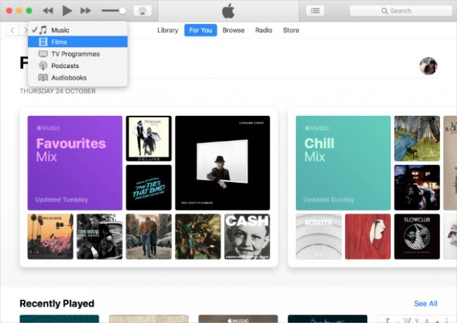 iTunes, mis näitab muusikat, televiisorit ja taskuhäälingusaateid Apple Musicuga