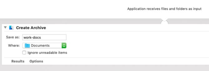 Rakendus Automator, et luua Macis valitud failidest arhiiv