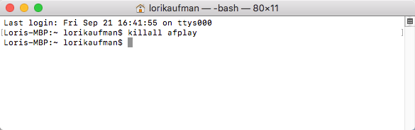 Käivitage Macis afplay-mängu käsk killall