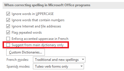 Õigekirja ja grammatika kontroll Microsoft Wordi MS-i sõnaraamatu põhisõnas