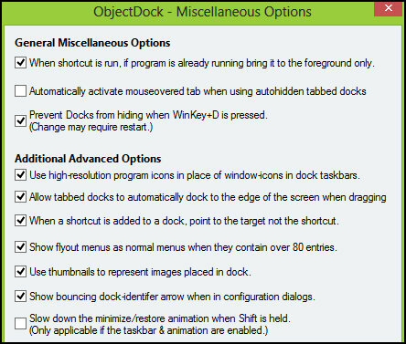 ObjectDock: töölaua kiire kohandamine ja funktsionaalsuse suurendamine [Windows] ObjectDocki sätted Mitmesugused valikud