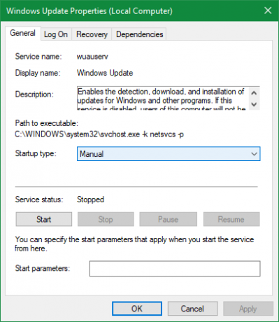 Windows Update'i teenuse atribuudid
