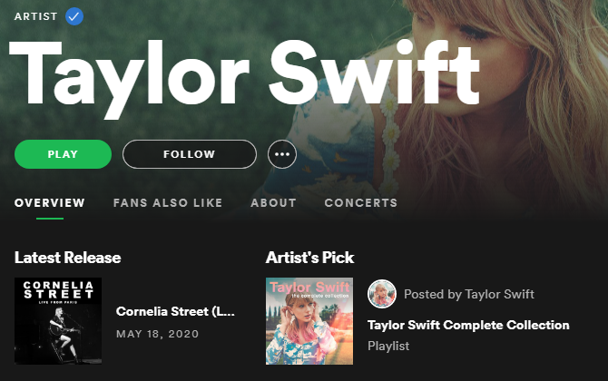 Taylor Swift Spotify'is