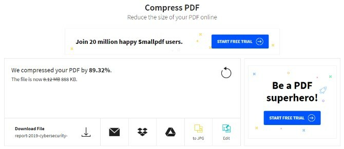 Faili tihendamise tulemused PDF-i tihendamisega