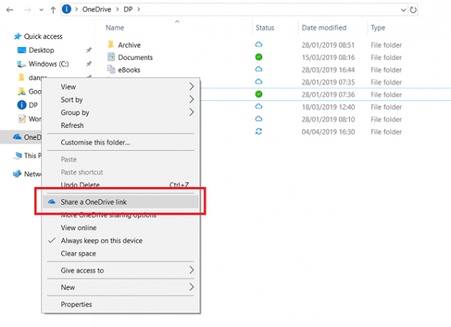 onedrive jagamismenüü