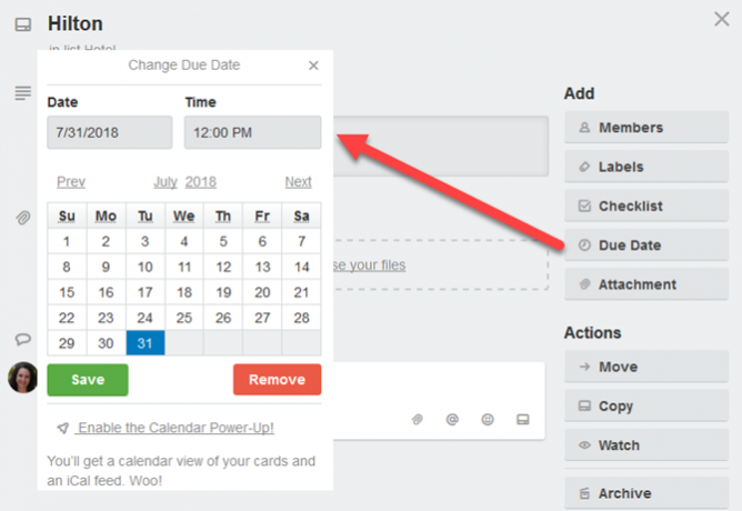 Lisage Trello kaardi maksetähtpäev