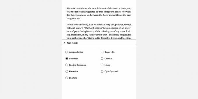 Ekraanipilt Amazon Kindle Font Family menüüst
