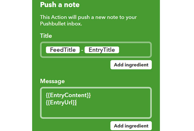 IFTTT RSS ja äpp Pushbullet