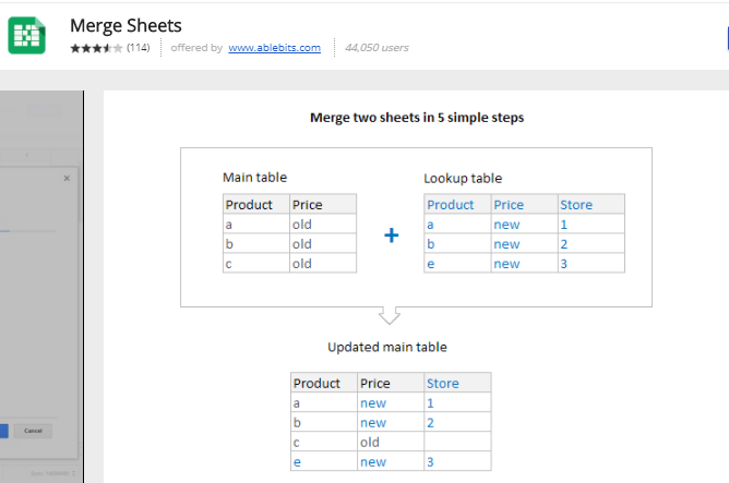 google sheet add ons - Merge Sheets 