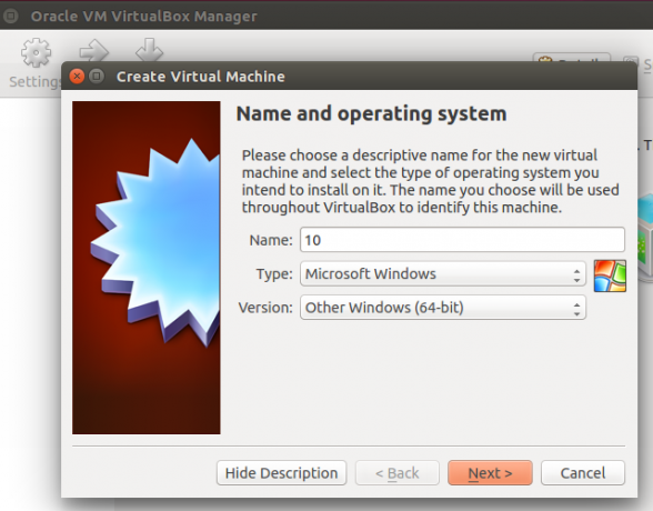 See on ühe parima Windowsi programmi ekraanipilt. Selle nimi on VirtualBox Create Virtual Machine