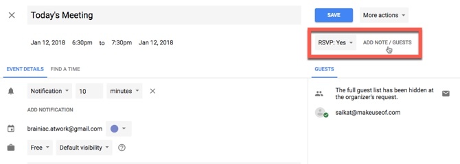 Google'i kalender - lisage märkus