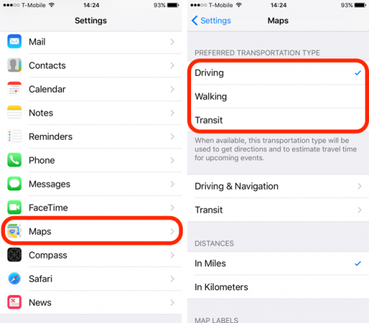 iOS 10 funktsiooni eelistatud transpordiviis