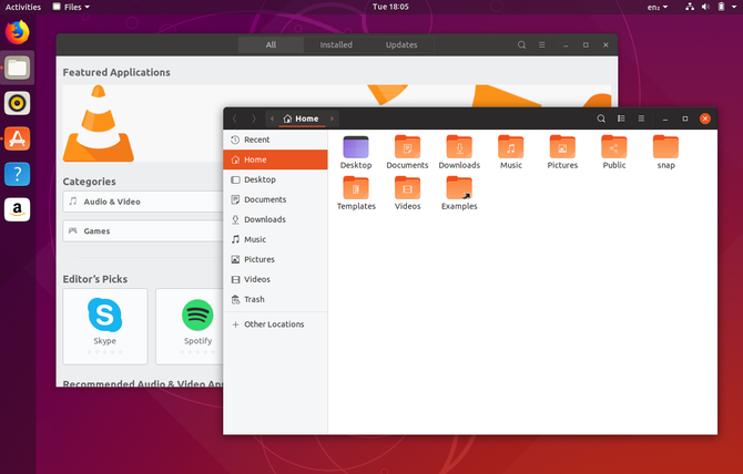 Ubuntu 18.10 uue teemaga töölaud