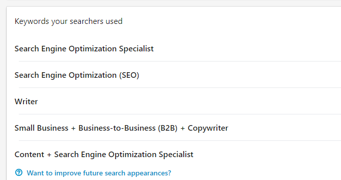 Linkedini märksõnad, mida teie otsijad kasutasid