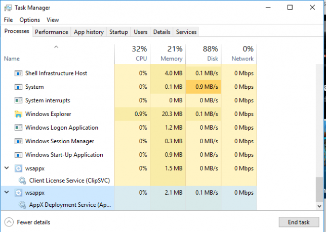 mis on wsappx ja miks kõrge cpu ram väljastab Windows 10