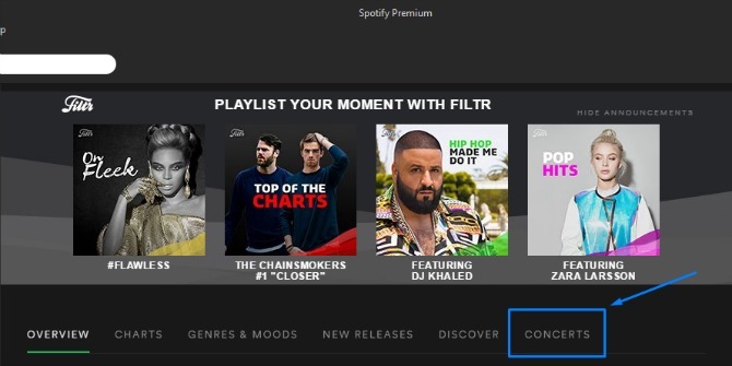 Spotify kontsertide leht