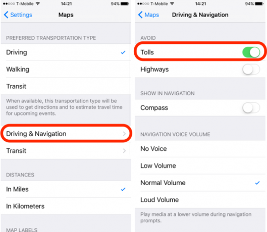 iOS 10 funktsioon Vältige teemaksu suundades