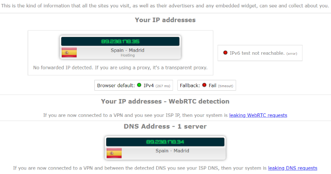 IP-lekke testimine VPN-is Hispaanias