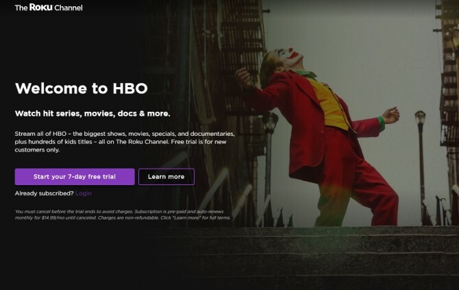 HBO tasuta prooviversioon Roku kanal