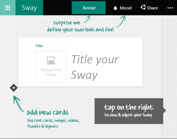 Microsoft Sway eelvaade New Sway