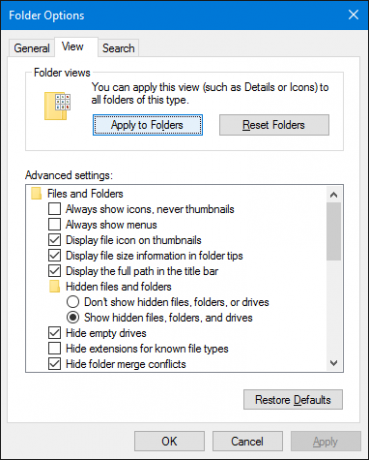 Windows 10 File Exploreri kausta suvandid