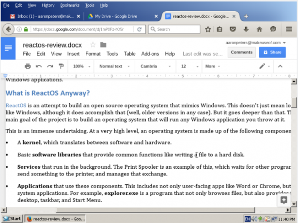 reactos ülevaade Firefox googledoc