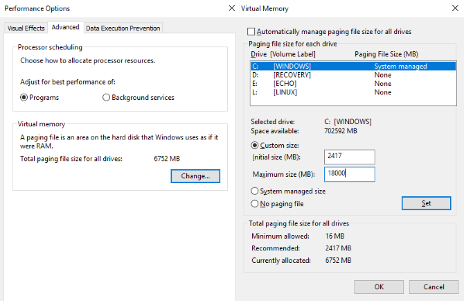 Lähtestage Windows 10 virtuaalmälu