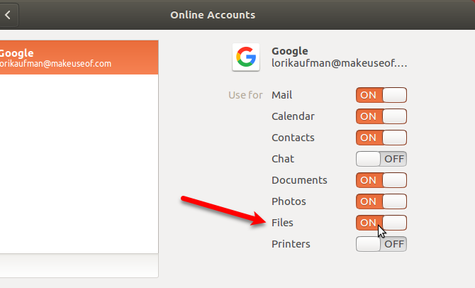 Failidele juurdepääsu lubamine rakenduses Google Drive ubuntu