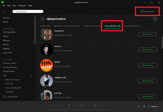 Spotify jälgimine