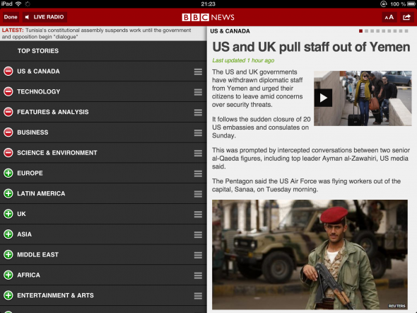 Hankige oma iOS-i rahvusvaheliste uudiste parandus BBC bbcnews-ist saate kohandada 590x442