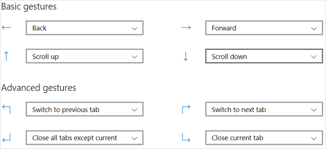 hiire žestide sätted microsoft edge