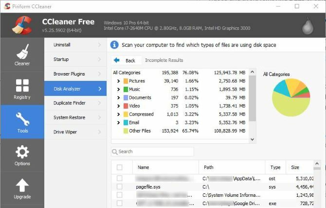 6 CCleaneri näpunäidet ja näpunäiteid arvuti tõhusaks puhastamiseks 05 CCleaner Disk Analyzer