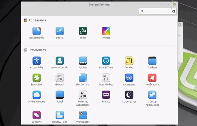 linux mint süsteemi sätted