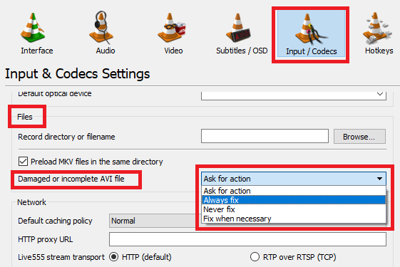 Kuidas parandada katkisi AVI-faile, mida ei esitata vlc fix avi tööriistad