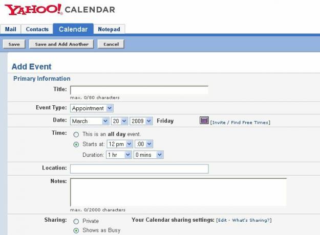 Korraldage oma elu Yahoo Calendar Addevent abil