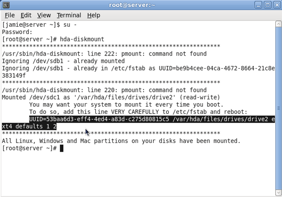 Amahi koduserveri seadistamine - draivi lisamine serverisse [Linux] 8 kopeerige see rida hda diskmount kraami