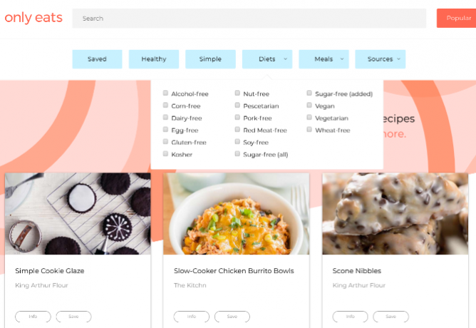 Ainult sööb on veebis kõige populaarsemad retseptid koos toitumisalase teabega