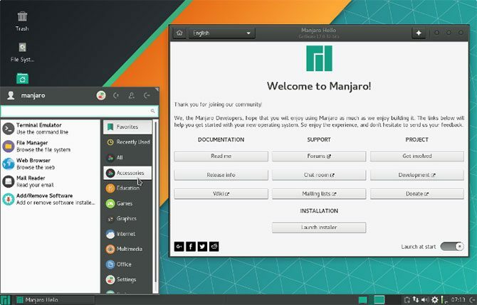 See on Manjaro Linuxi ekraanipilt