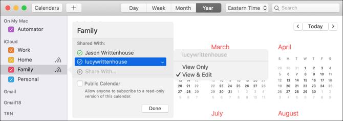 Mac Share Calendar - lisage inimesed ja õigused