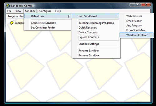 SandBoxie - käivitage Windows Explorer turvalises keskkonnas