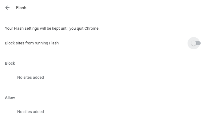 Muutke Chrome'is Flash-sätteid